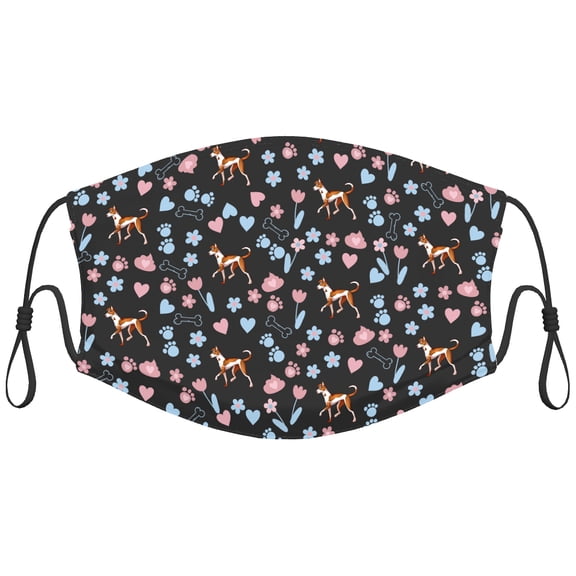 Cute Ibizan Hound Dog Graphic Printed Cloth Face Masks Reusable Washable Adjustable for Adults (1 PCS)