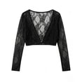 thumbnail image 4 of Conairie Women Swimsuit Coverup Crop Top Long Sleeve Shawl Lace Short Sleeve Shrug Lace Lined Cardigan Solid Color Black L, 4 of 4