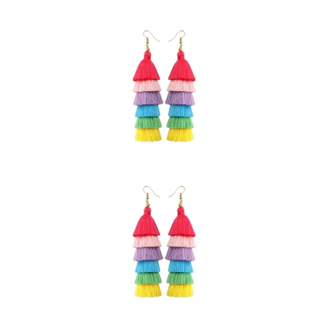 Minnieouse Pendientes de arcoíris para hombre, estilo étnico, colgante de oreja hecho a mano, accesorios con flecos de orgullo, pendientes de Color rosa 2piezas