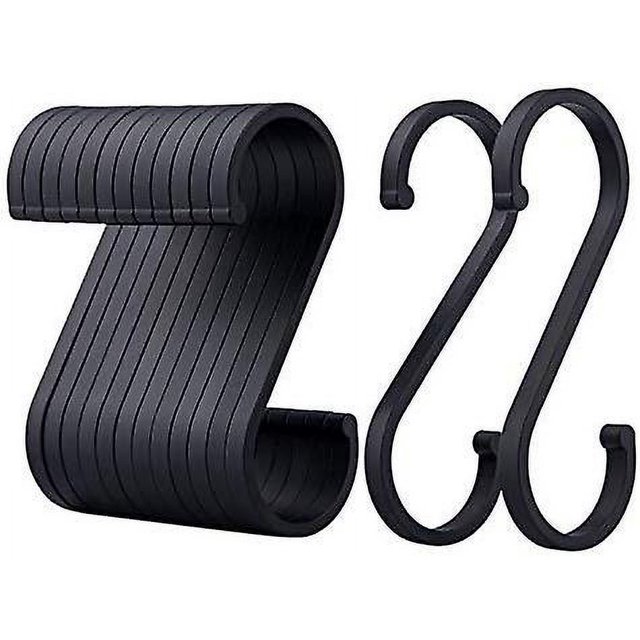 Ganchos en forma de S, juego de 12 ganchos colgantes de aluminio en forma de S, gancho de carnicero con acabado mate para cocina, dormitorio, baño, oficina y jardín (negro mate)