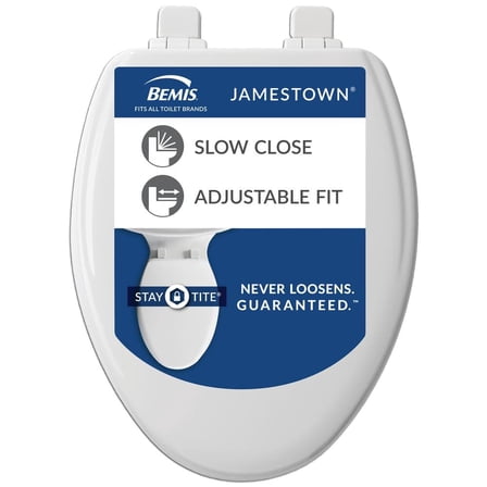 Jamestown Elongated Soft Close with Adjustability Never Loosens Enameled Wood Toilet Seat in White