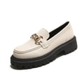 thumbnail image 2 of IEMIEMIEM Women's Chunky Platform Loafers Fashion Metal Chain Comfortable Slip On Round Toe Non Slip Block Heel Penny Loafers for Casual Daily Business Dressy Beige 7 Wide, 2 of 7