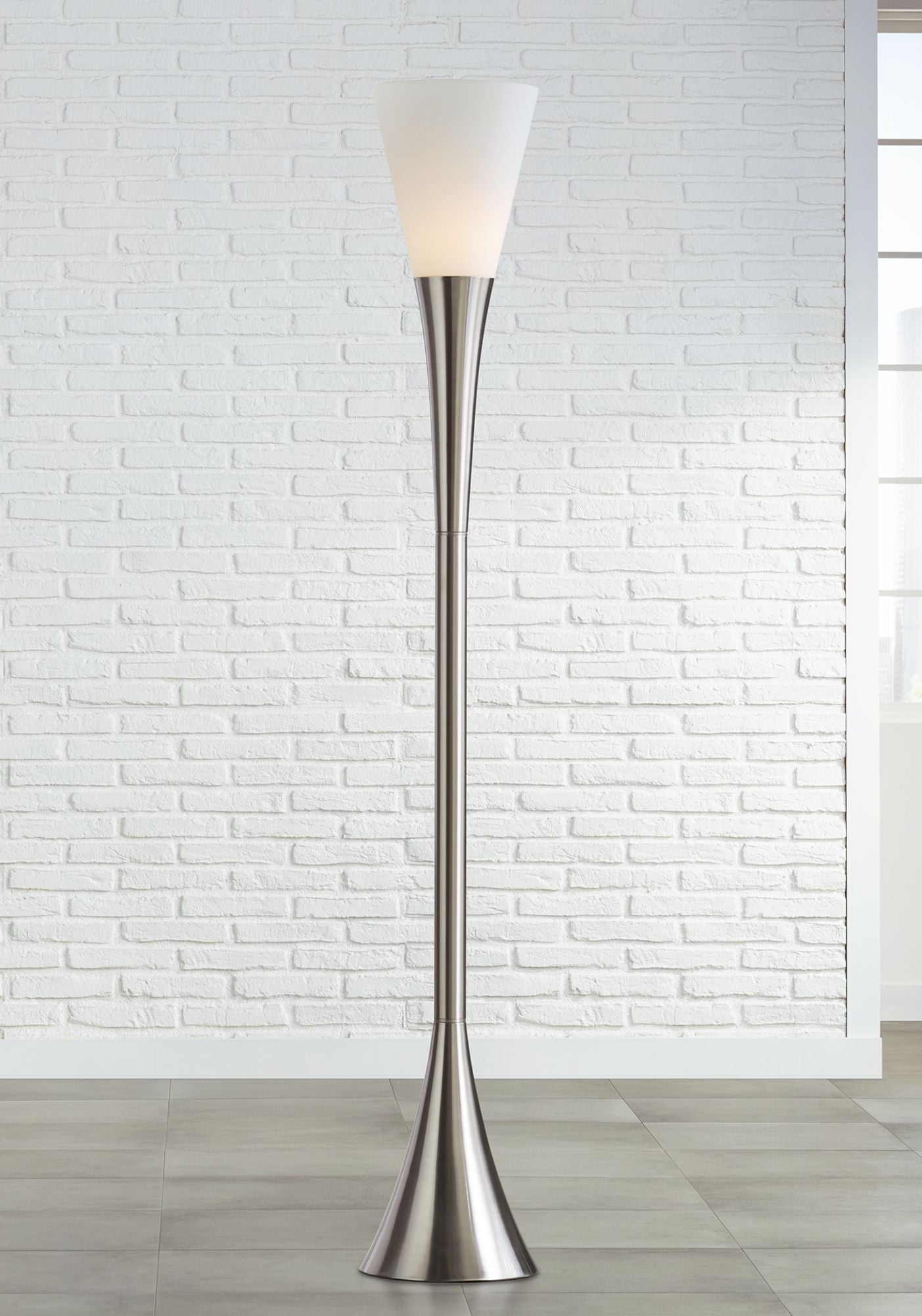 Possini Euro Design Modern Torchiere, Torchiere Contemporary Floor Lamp With Reader In Brushed Steel
