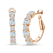 Gem Stone King 18K Rose Gold Plated Silver Sky Blue Aquamarine and White Moissanite Hoop Earrings for Women (2.60 Cttw, Gemstone March Birthstone, Round 4MM and 3MM)
