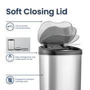 Nine Stars Automatic Kitchen Trash Can, 13.2 Gallon Stainless Steel, Motion Sensor Hands free Soft Close Lid Garbage Bin, Silver