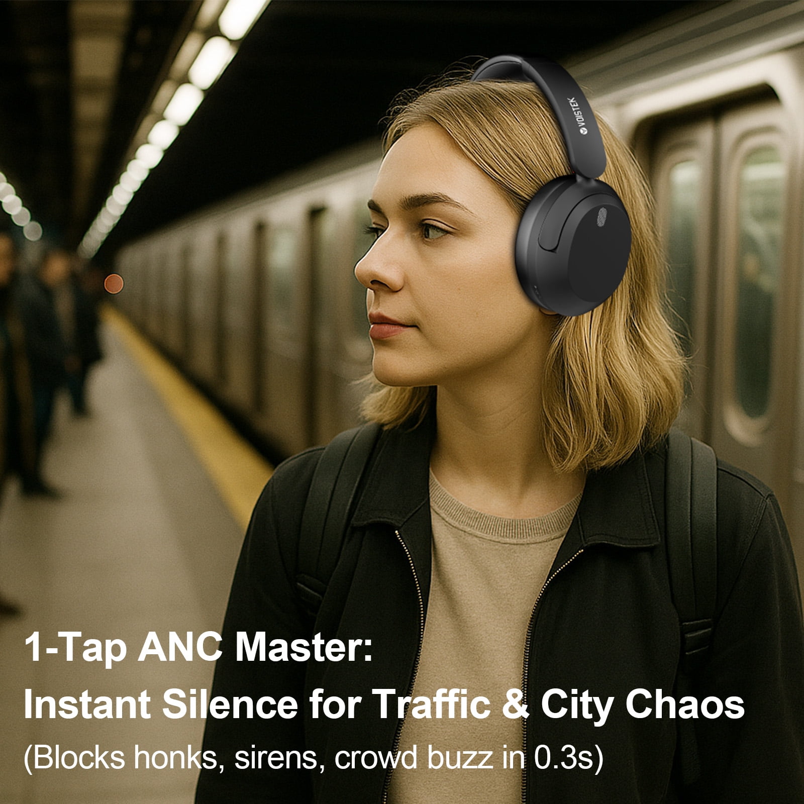Voistek T30 ANC Wireless Headphones, 35H Battery, Bluetooth 5.3, Ambient Sound Mode for Work & Commuting