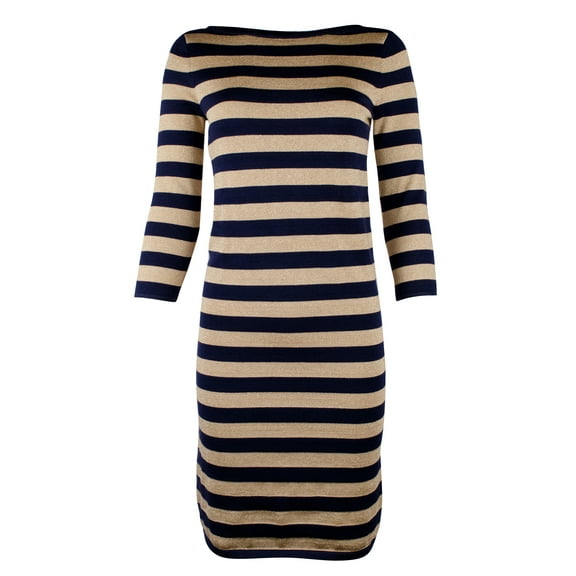 Women's Petite Striped Metallic Sweater Dress-NG-PM