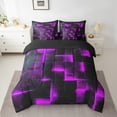 thumbnail image 2 of Black Purple Abstract Bed in a Bag 7pcs Gradient Square Bedding Set, Geometry Grid King Size Comforter Set Neon Checkered Bedding Comforter Sets Glowing Plaid Bed Set 3D Modern Bedroom Decor, 2 of 5