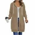 thumbnail image 4 of GuzomFashion Womens Khaki Longline Zip Up Hoodie 100% Polyester Relaxed Fit With Side Pockets Warm for Daily Errands & Cool Seasons,Size M, 4 of 7