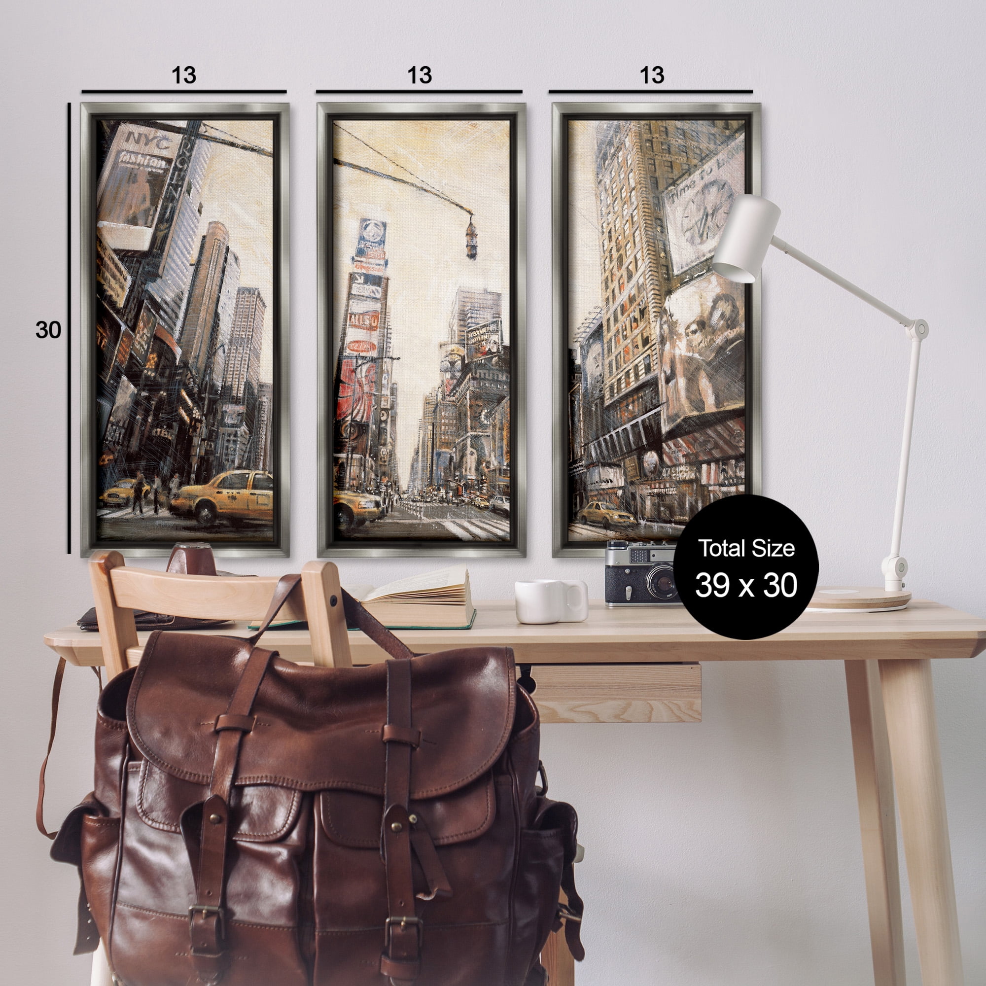 Stupell Industries New York City Streets Buildings Transportation Painting Gray Floater Framed Canvas Art Print Wall Art, 15 x 31, Set of 3