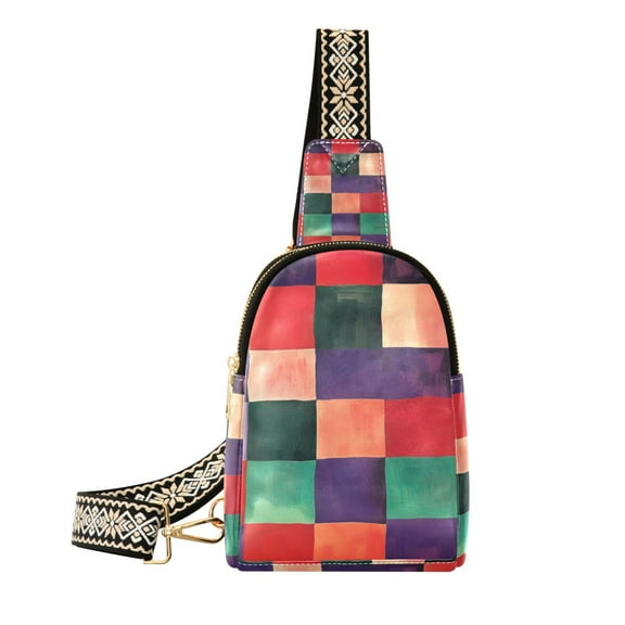 FORMRS Womens Crossbody Sling Bag Travel Daypack Shoulder Chest Backpack, Red and Purple Plaid Pattern
