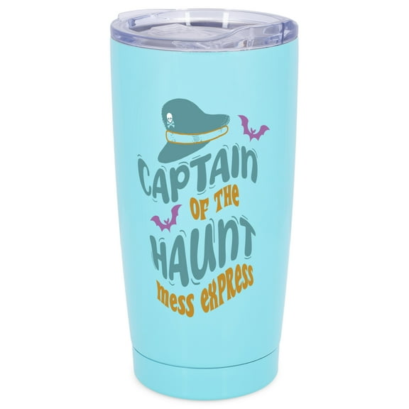 Elanze Designs Captain of the Haunt Mess Express Bats Halloween Wrap-Around Design 20 Ounce Stainless Steel On-The-Go Coffee Mug, Thermal Travel Tumbler with Leak Resistant Slide Lid, Sky Blue