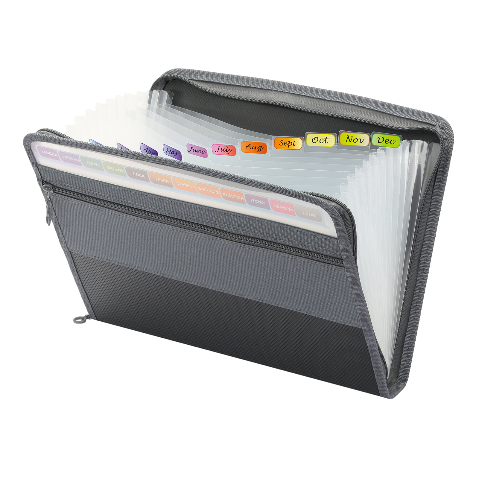 13 Pockets Accordian Files Organiser Accordion Zip Document Organiser with Tabs Green A4 Filing Folders Expanding File Folder with Zipper Expandable Rainbow Folder Organiser Box File Pouch 