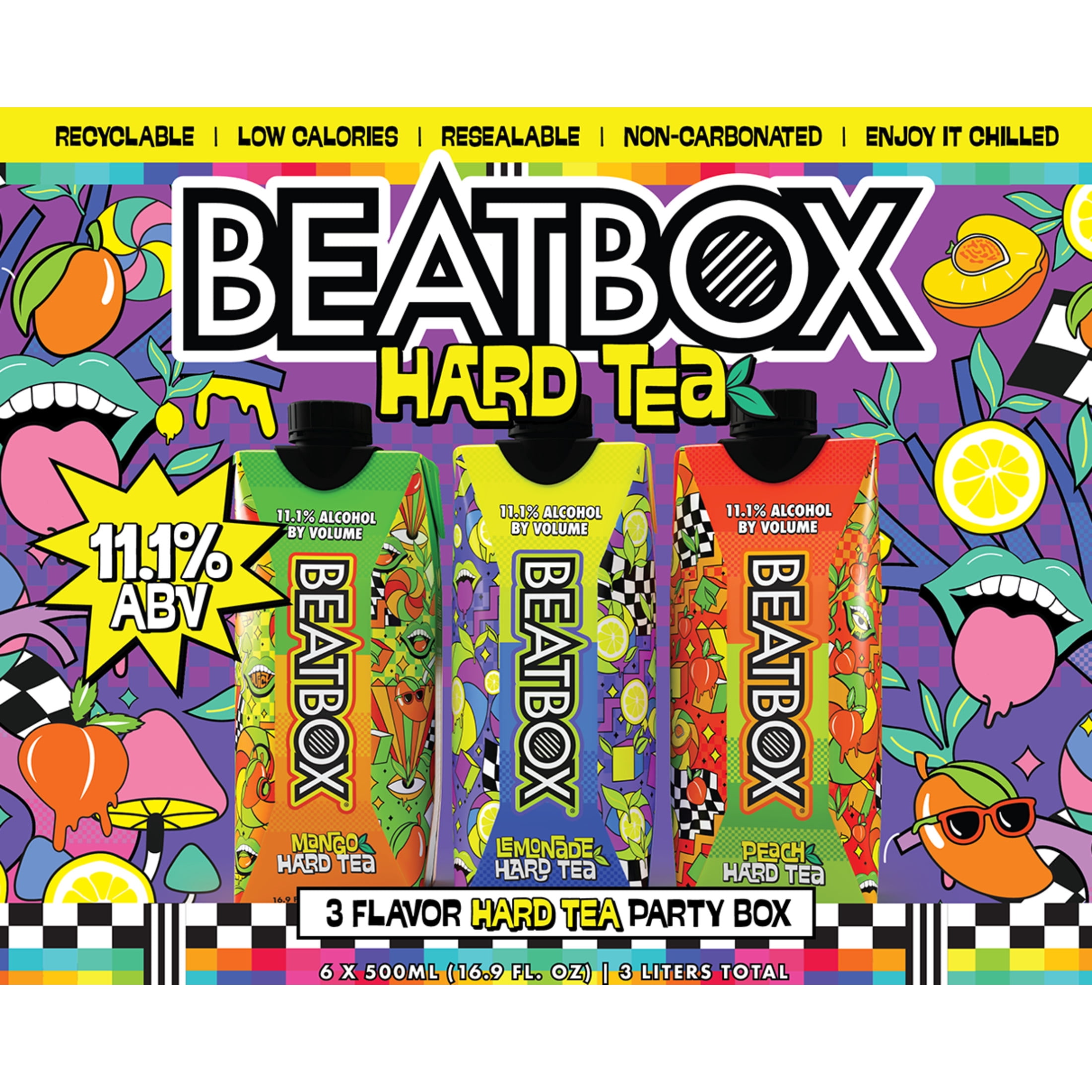 BeatBox Hard Tea Variety Pack Ready-to-Drink Cocktail Party Punch, 11.1% ABV 6/500ml Tetra