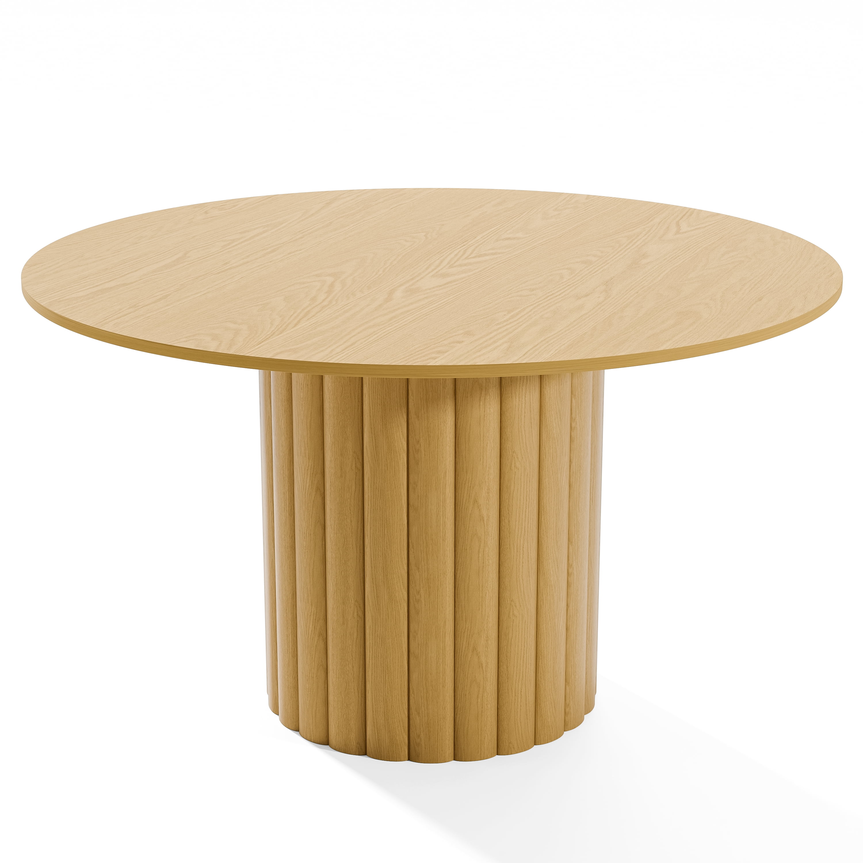 MAYEERTY 60" Round Wood Dining Table for 4-6 People, Modern Kitchen Table with Heavy Duty Wood Base, Black+Walnut