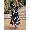 thumbnail image 4 of Womens Summer Dresses 2025 Casual Puff Short Sleeve V Neck Floral Boho Maxi Dress, 4 of 9
