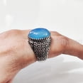 thumbnail image 5 of Blue Chalcedony Mans Ring, Natural Blue Chalcedony, Ring, Silver Jewelry, 925 Silver Ring, Gift, Heavy Mens Ring, Arabic Design, Ottoman Style Ring, Christmas, Turkey Mens Signet Ring, 5 of 7