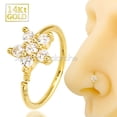 thumbnail image 2 of 20G 14K Yellow Gold Star/Flower Nose Hoop Ring Twist-open 5/16"(8mm) Unisex Nose Ring CZ Stones 14KNH27FL-CZYG, 2 of 5
