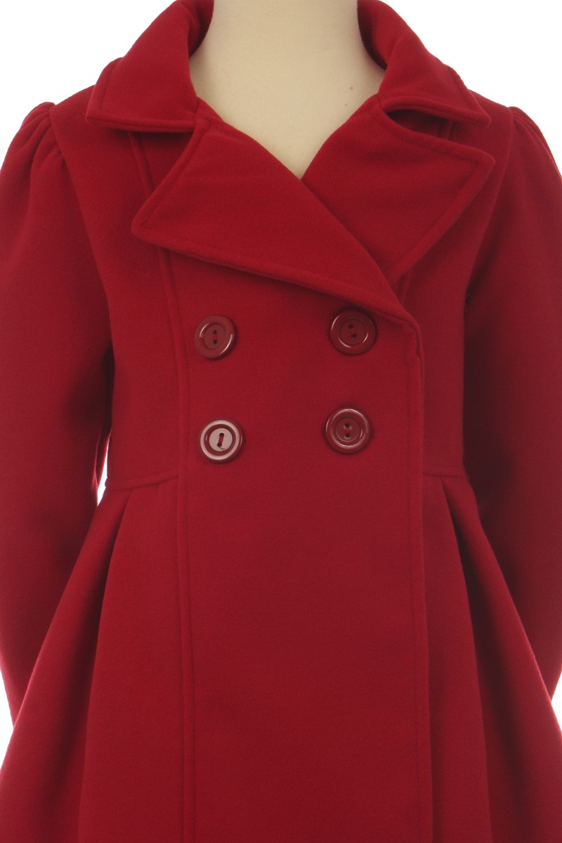 Big Girls Girls Dress Coat Long Sleeve Button Pocket Long Winter Coat Outerwear Red 16 (2J0K4S9) - image 3 of 5