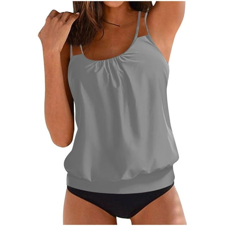 Yghzkop Womens Sleeveless One Piece Swimsuit Push Up Padding Tummy Control Solid Color Bathing Suit Summer Beachwear Blouse Top Set