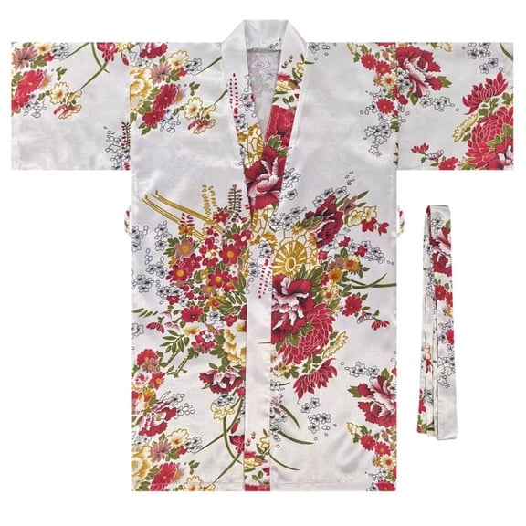 JAJAHO Girls Kimono Dresses Floral Tie Waist Long Sleeve Robe Long Sleeve Midi Dress For Kids 2-13 Years Cozy Dresses