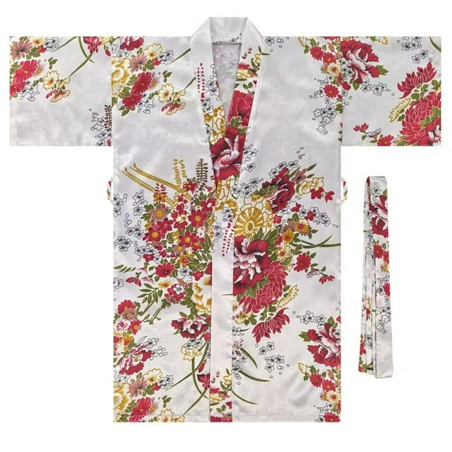 Kimono Japonais pour Enfants Cardigan Lacé Robe Pyjama Traditionnel Décontracté Peignoir Cerise Cosplay