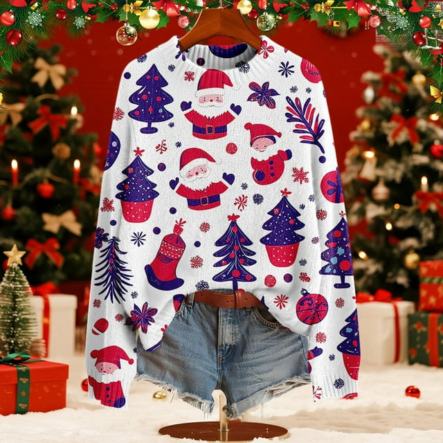 Plus Size Sweaters For Women 2025 Trendy Graphic Print Long Sleeve Crew Neck Knitted Pullover Fall Casual Loose Fit Tops