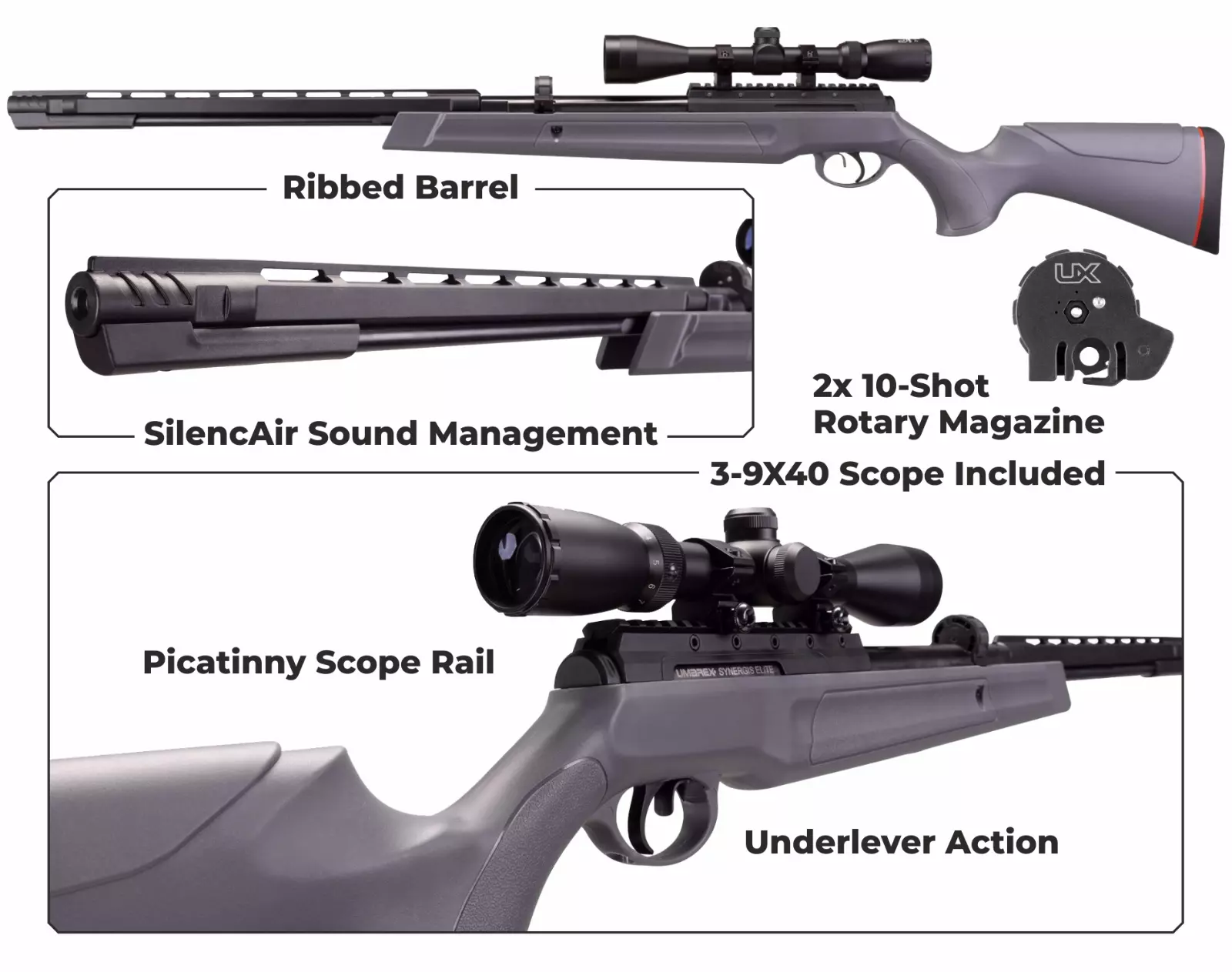 Umarex Synergis Pellet Gun Air Rifle with 3-9x40mm Scope and Rings, 177 Caliber