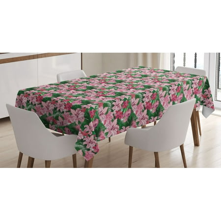

Jungle Tablecloth Growth of the Exotic Hawaiian Island Blossoms in Pink Shades Spring in Paradise Rectangle Satin Table Cover Accent for Dining Room and Kitchen 60 X 90 Multicolor by Ambesonne