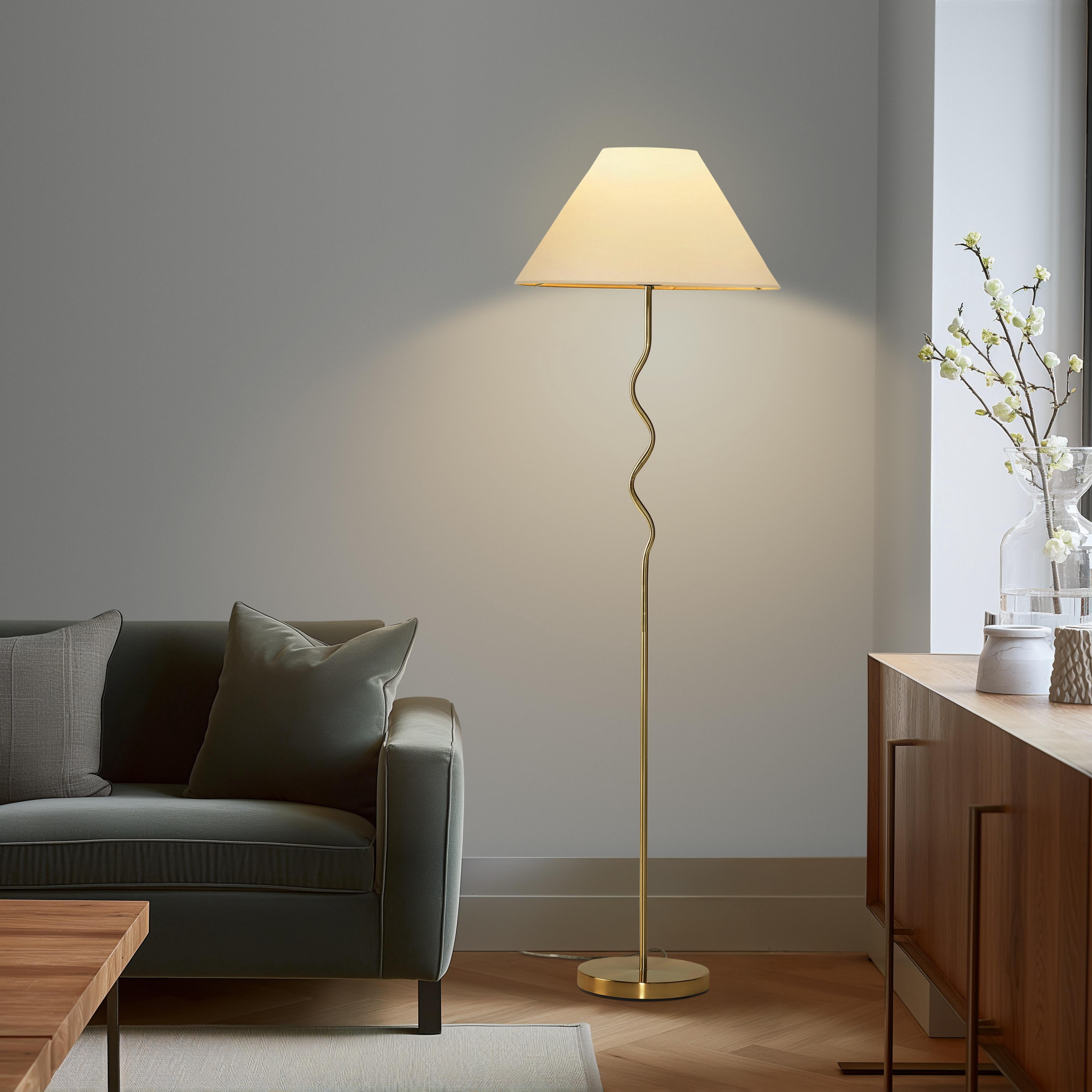Brightech Squiggle 62" LED Floor Lamp with Twisting Base and Ivory Empire Shade - Brass