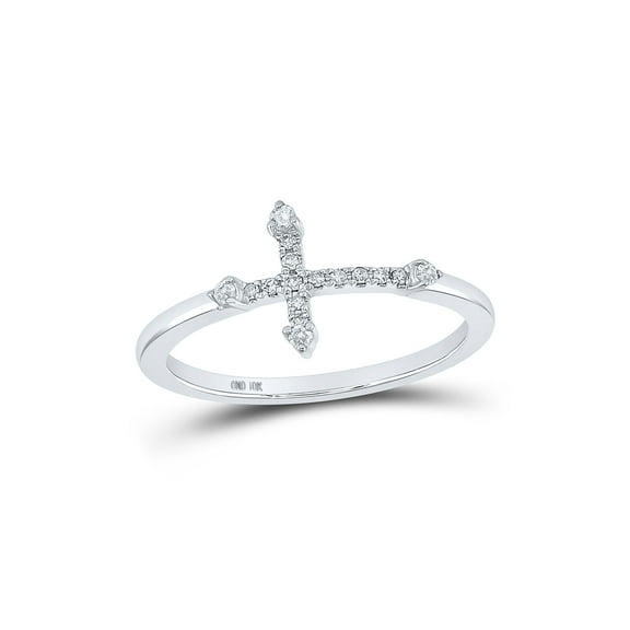 10kt White Gold Womens Round Diamond Cross Ring 1/10 Cttw