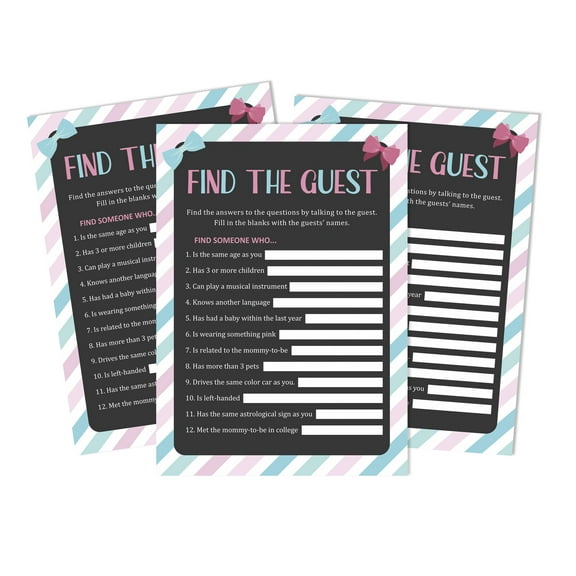Inkdotpot 50Find The GuestBaby Shower Game Party Supply Its A Boy Its A Girl Stripe Gender Reveal Icebreaker Party Game