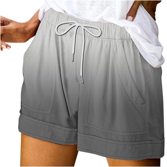 TAGOLD Summer Savings 2024 Womens Summer Shorts,Women's Printed Casual Loose Pockets Drawstring Short Pants Gray