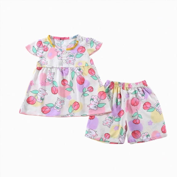 KPOPLK Toddler Girl Clothes Summer Kids Cute Print Outfits Ruffle Tee Tops Shorts 2-Piece Set 6 Months - 14 Years Size 11-12 Years,Watermelon Red