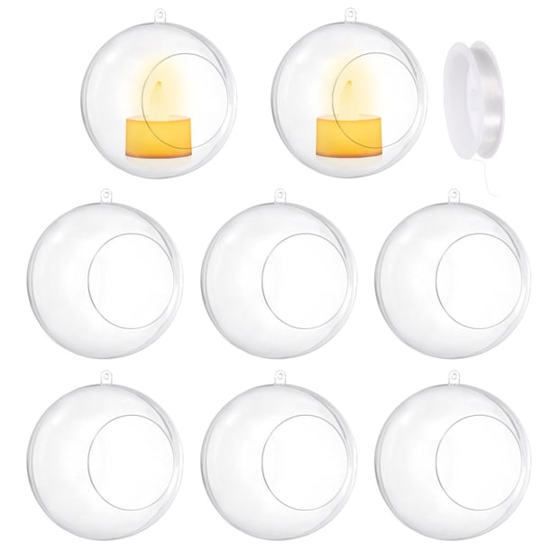Uxcell 8 Pcs Soportes de Tealight Colgantes Globos 4" Bolas de Acrílico Recargables, Contenedor de Adornos Navideños de Plástico para Decoración de Fiestas en el Hogar DIY