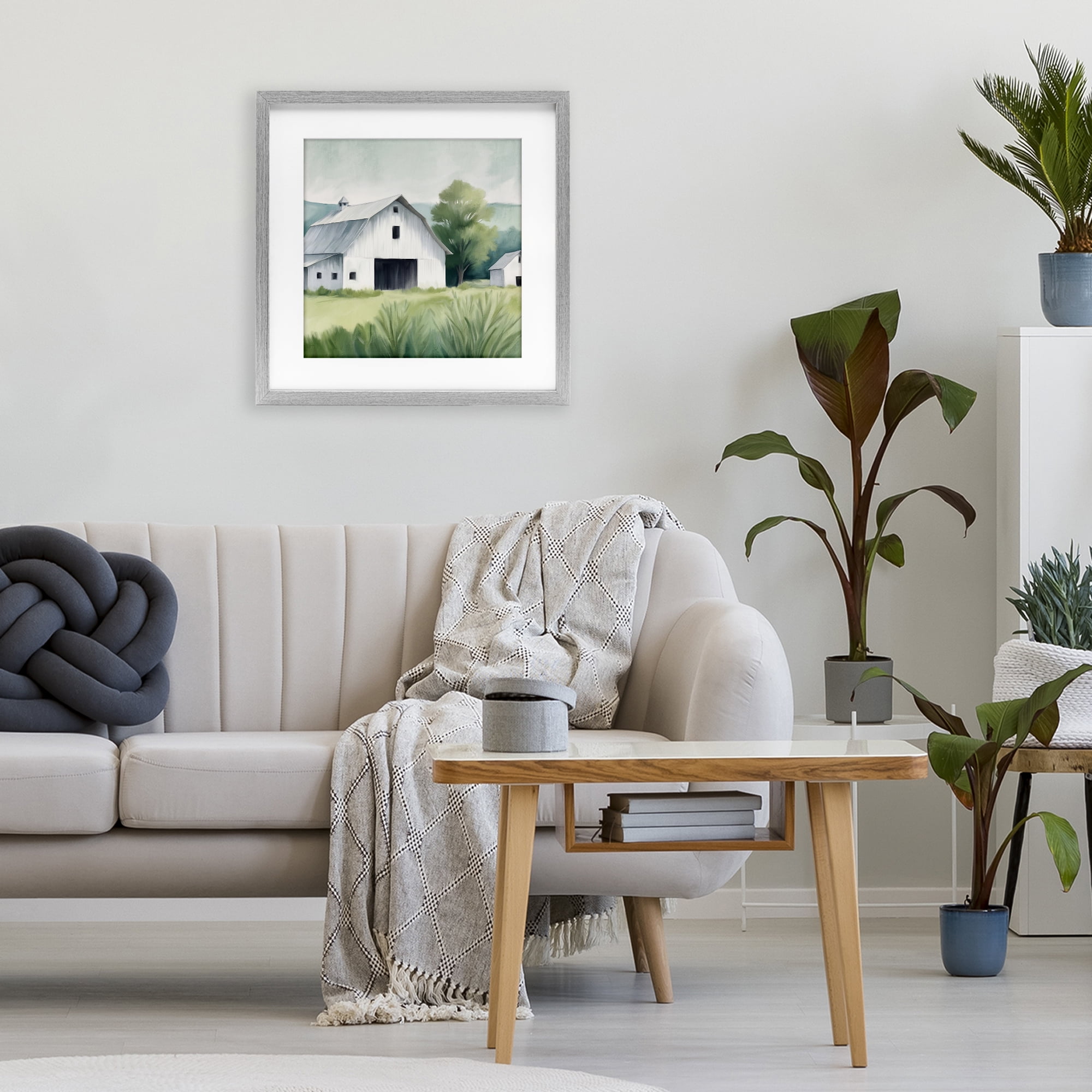 Stupell Industries Farm Home White Barn Gray Framed Print Under Glass, design by Kim Allen