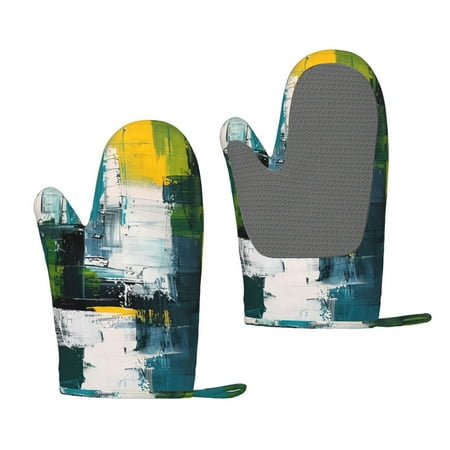 

Zeuib Abstract Brushstrokes Green Blue Print Oven Mitts Oven Gloves with Non-Slip Silicone Heat and Slip Resistant Cooking Mitt Set for Cooking and Baking (2 Count)