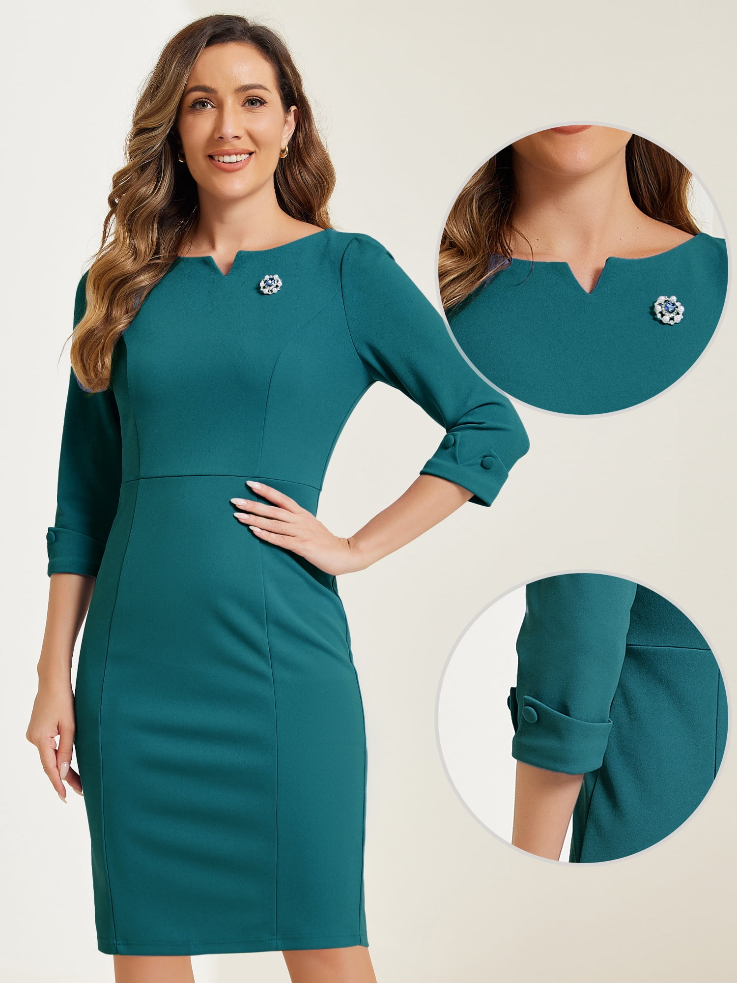 DARING DIVA Sweetheart Neck Slim Fit Work Midi Dress S Peacock Green