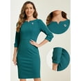 thumbnail image 2 of DARING DIVA Women's 3/4 Sleeve Work Pencil Midi Dresses M Peacock Green, 2 of 6