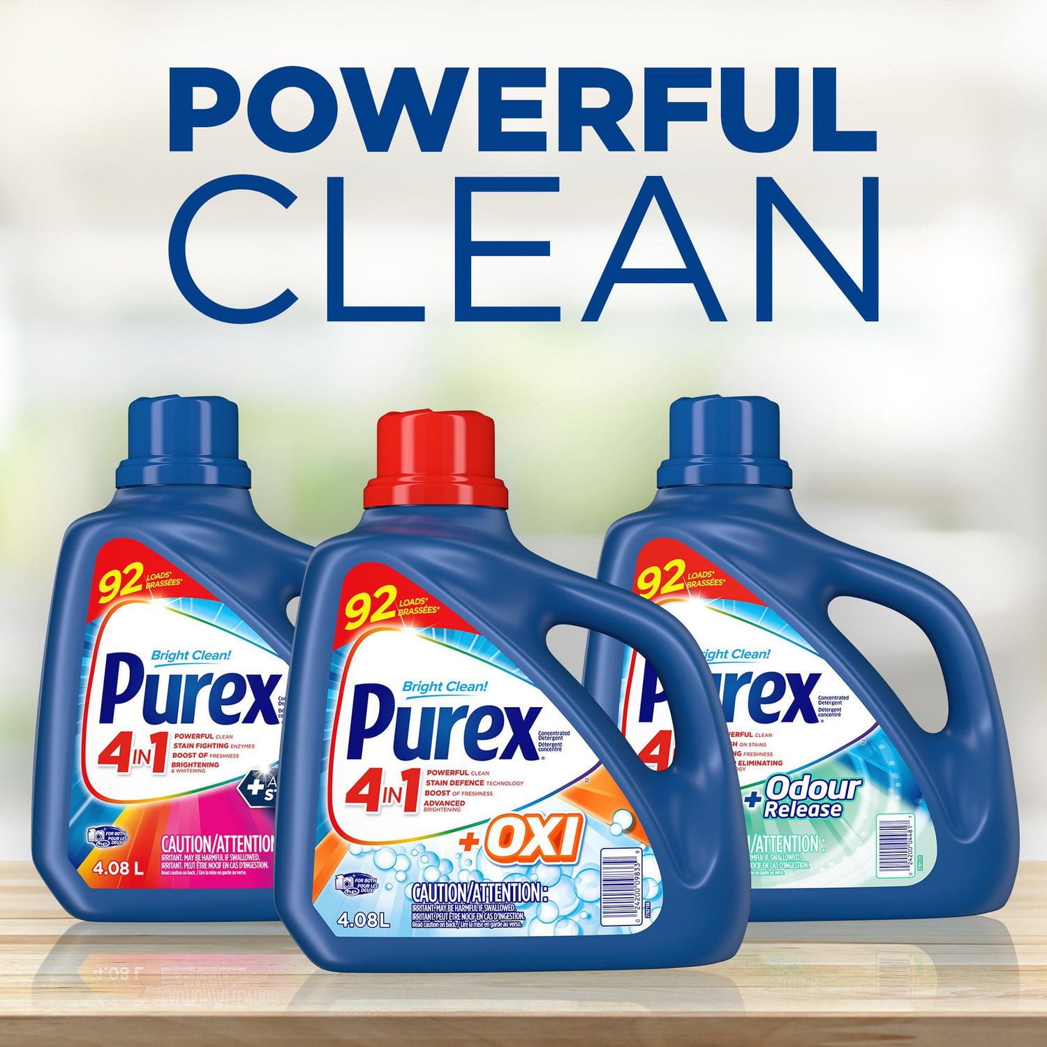 Purex plus oxi 4 en 1 détergent à lessive liquide concentré, 4,08 litres, 92 brassées