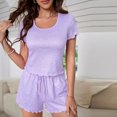 thumbnail image 2 of cfhntfmh Womens Short Sleeve Pajamas Set Casual Sleepwear Soft Pj Sets Crewneck Top and Shorts 2 Piece Loungewear for Summer, 2 of 7