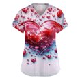 thumbnail image 2 of Womens Scrubs Tops,Women's Fashion V-Neck Nursing Top Valentine's Day Print Short-Sleeve Nursing Scrub Top with Pockets - White - L, 2 of 5