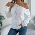 thumbnail image 2 of Fiaer Womens Sweater Cold Shoulder Hollow out Knitted Pullover Long Sleeve Loose Fit Casual Fashion Warm Tops White XL, 2 of 6