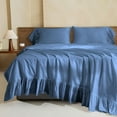 thumbnail image 3 of 4 Piece Corner Ruffle Sheet Set, 6" Inch Corner Ruffle On Flat Sheet And Pillowcases, 26 Inch Deep Pocket, 100% Egyptian Cotton, 800 TC, Cal King Size, Solid Medium Blue, 3 of 6