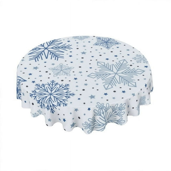 Eveokoki Christmas Tablecloth Round 60 Inch Simple Snowflakes Washable Wrinkle Stain-Resistant Polyester Table Cloth Indoor Winter Decorations for Home Kitchen Dinning Party Holiday