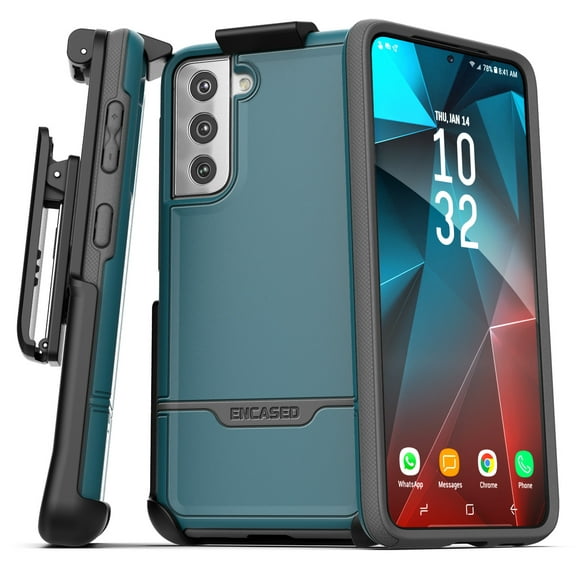 Encased Samsung Galaxy S21 Plus Belt Clip Case (Rebel Series) (2021) Protective Heavy Duty Holster Case - Blue