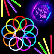 100 Pack Glow Sticks- 8 inch Ultra Bright glowsticks Bulk Mixed Colors for Glow Bracelets, Glow Stick Necklaces Great for neon Party Weddings Concerts Fun and Great Gift Boys Girls and Adu