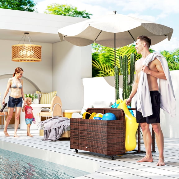 Outsunny Wicker Pool Float Storage Organizer, Pool Float Holder