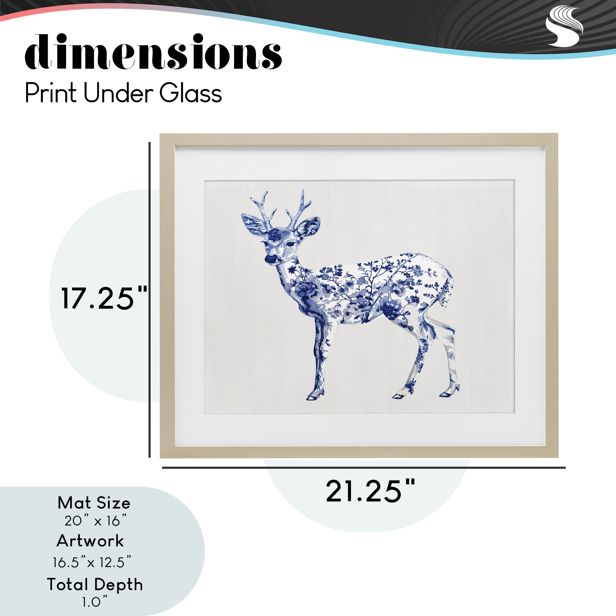 Graceful Toile Deer Birch Framed Print Under Glass, design by Lettered and Lined