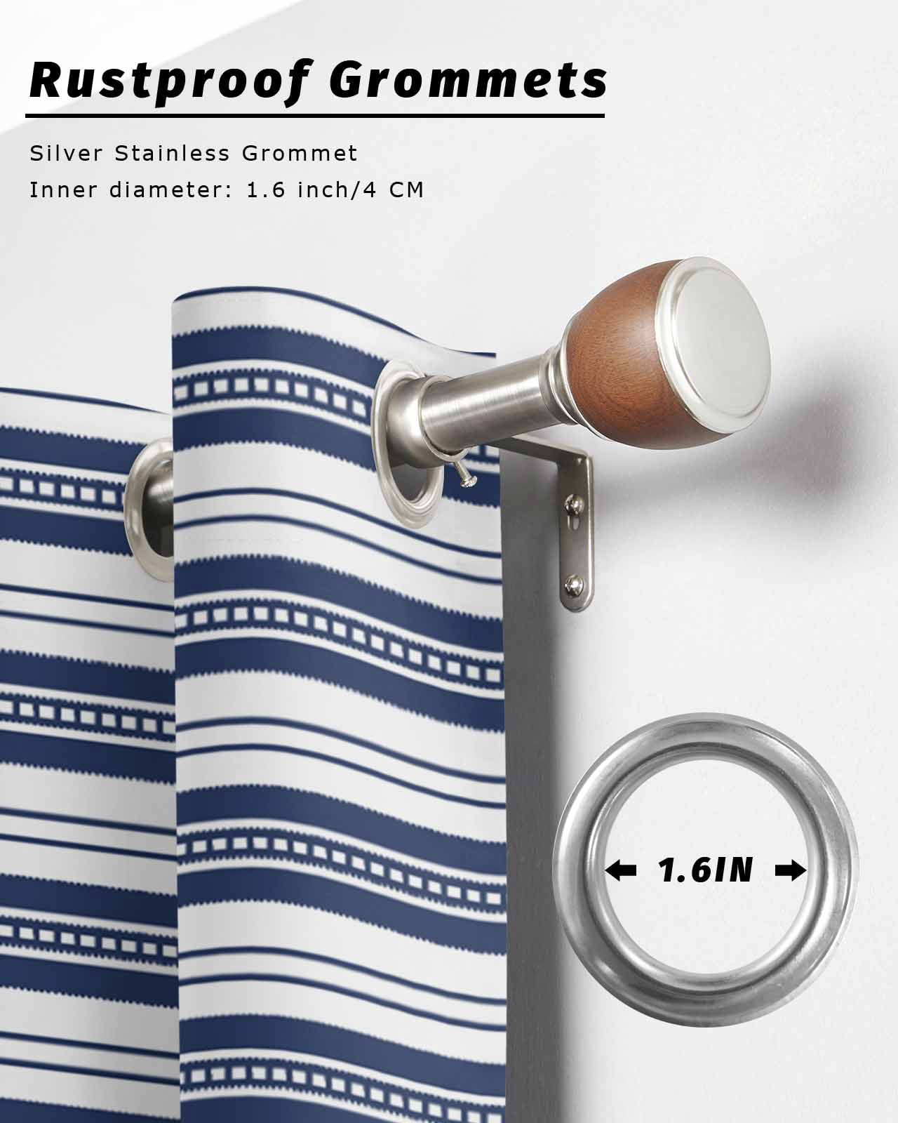 nqOlkjepod Outdoor Curtains for Patio Waterproof, Navy Blue Striped Outdoor Privacy Panels Grommet, Farmhouse Striped Geometric Art Blackout Outside Curtains for Porch/Cabana 54"x108", 1 Panel